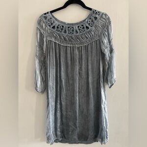 Bellambra Light Blue Made in Italy Women’s 100% Silk Dress Ruffled Sleeve Flowy